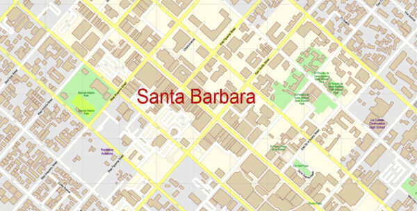 Santa Barbara + Montecito California US Map Vector Exact City Plan High ...