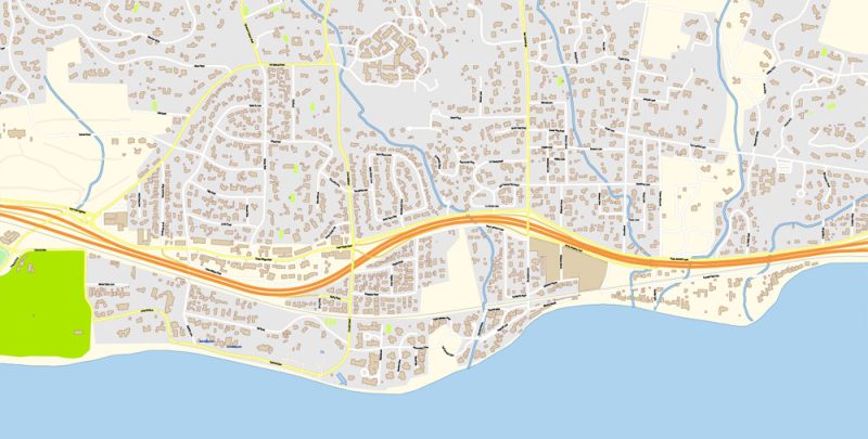 Santa Barbara + Montecito California Map Vector Exact City Plan High Detailed Street Map editable Adobe Illustrator in layers