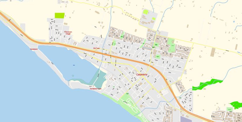 Santa Barbara + Montecito California Map Vector Exact City Plan High Detailed Street Map editable Adobe Illustrator in layers