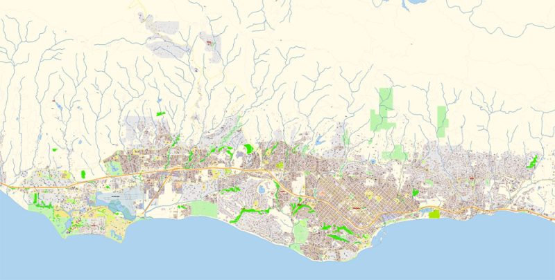 Santa Barbara + Montecito California US Map Vector Exact City Plan High Detailed Street Map editable Adobe Illustrator in layers