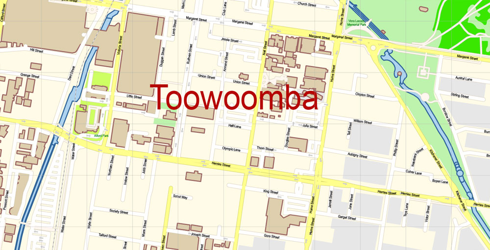 Toowoomba Queensland Australia Map Vector Exact City Plan High Detailed
