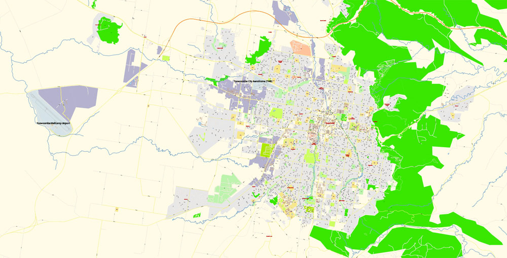 Toowoomba Queensland Australia PDF Map Vector Exact City Plan High