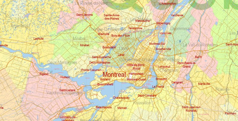 US North-East + Canada South-East Part Map Vector Exact Plan Detailed Road Admin Map editable Adobe Illustrator in layers