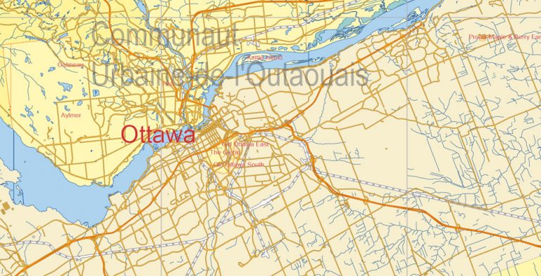 US North-East + Canada South-East Part PDF Map Vector Exact Plan