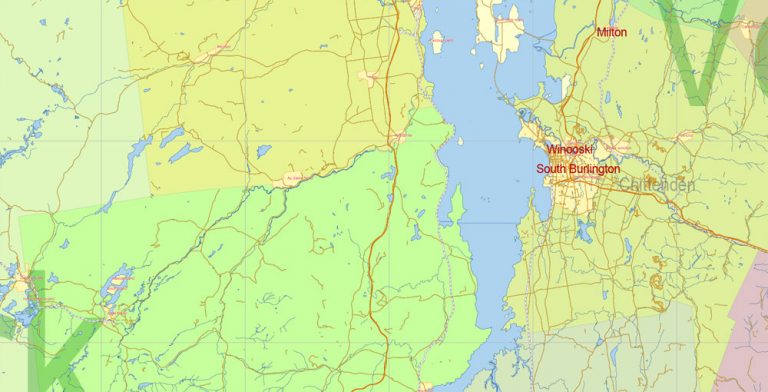 US North-East + Canada South-East Part PDF Map Vector Exact Plan