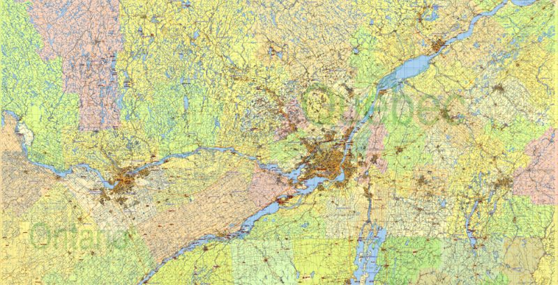 US North East + Canada South East part Map Vector Exact Plan High Detailed Road Admin Map editable Adobe Illustrator in layers