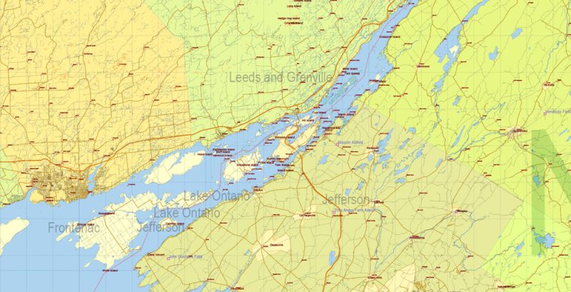 US North East + Canada South East part Map Vector Exact Plan High Detailed Road Admin Map editable Adobe Illustrator in layers