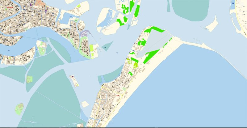 Venice Venezia Italy Map Vector Exact City Plan High Detailed Street Map editable Adobe Illustrator in layers