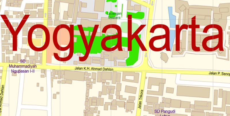 Yogyakarta Indonesia Map Vector Exact City Plan High Detailed Street Map editable Adobe Illustrator in layers