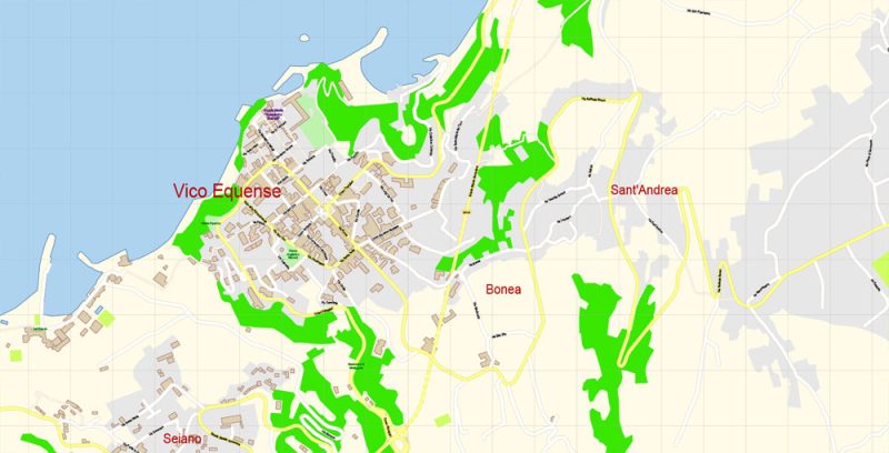 Amalfi Coast Sorrento Salerno Italy Map Vector Exact City Plan High Detailed Street Map editable Adobe Illustrator in layers