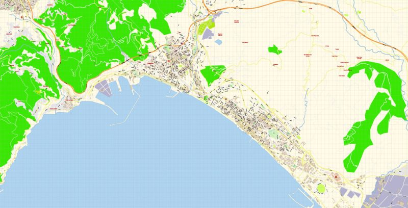 Amalfi Coast Sorrento Salerno Italy Map Vector Exact City Plan High Detailed Street Map editable Adobe Illustrator in layers