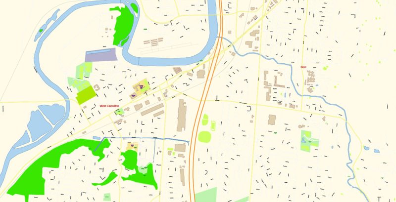 Dayton Springfield Ohio US Map Vector Exact City Plan High Detailed Street Map editable Adobe Illustrator in layers
