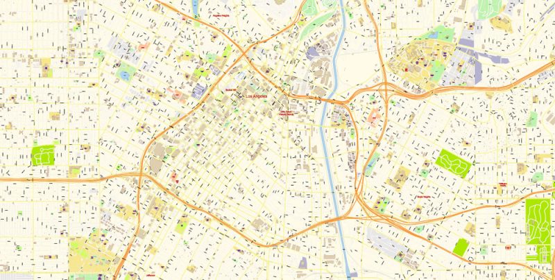 Los Angeles City Center California US Map Vector Exact City Plan High Detailed Street Map editable Adobe Illustrator in layers