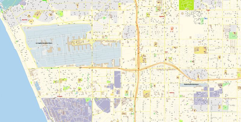 Los Angeles City Center California US Map Vector Exact City Plan High Detailed Street Map editable Adobe Illustrator in layers