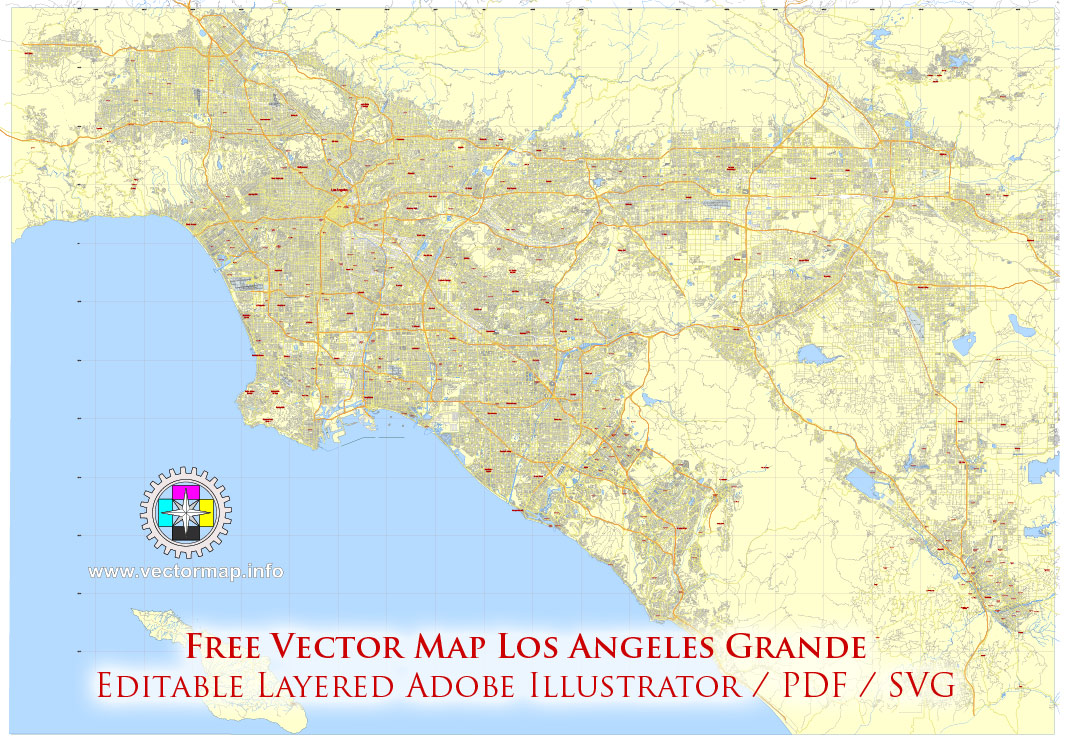 Los Angeles Greater Area, California US Free Vector Map Editable download
