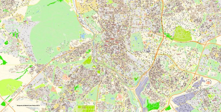 Madrid Spain PDF Map Vector Exact City Plan High Detailed Street Map ...