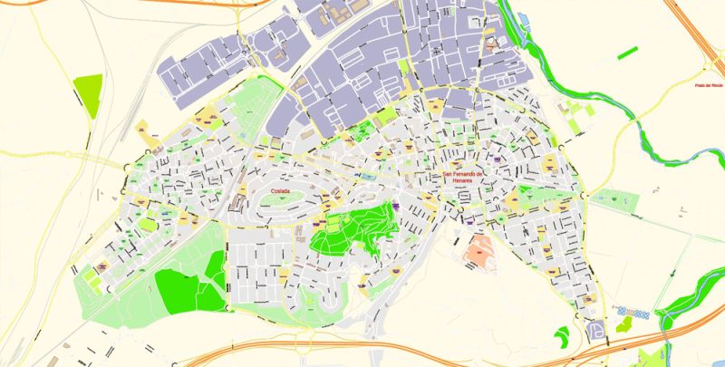 Madrid Spain Map Vector Exact City Plan High Detailed Street Map editable Adobe Illustrator in layers