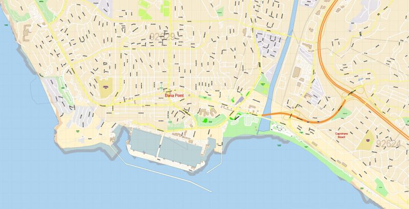 Orange County California US Map Vector Exact City Plan High Detailed Street Map editable Adobe Illustrator in layers