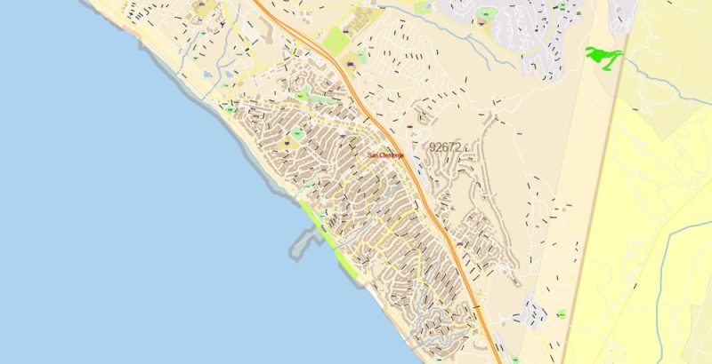 Orange County California US Map Vector Exact City Plan High Detailed Street Map editable Adobe Illustrator in layers