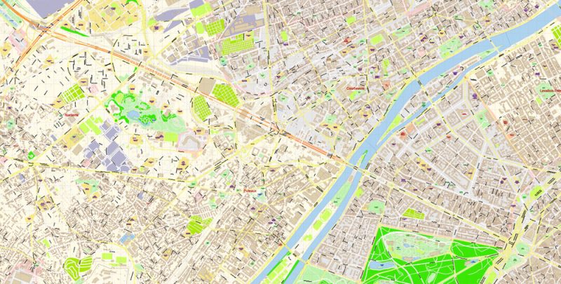 Paris Grand France Map Vector Exact City Plan High Detailed Street Map editable Adobe Illustrator in layers