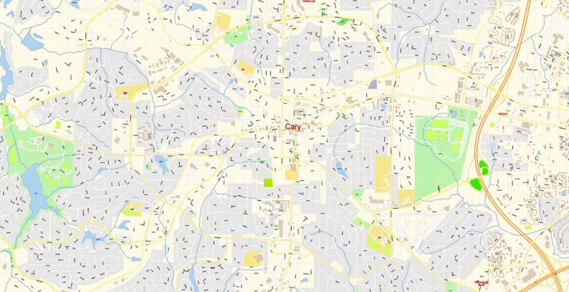 Raleigh + Cary + Durham North Carolina US Map Vector Exact City Plan High Detailed Street Map editable Adobe Illustrator in layers