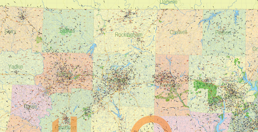 North Carolina US Map Vector Exact Plan High Detailed Road Admin Map editable Adobe Illustrator in layers