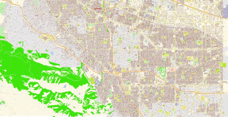 Palo Alto + Mountain View California US Map Vector Exact City Plan High Detailed Street Map editable Adobe Illustrator in layers