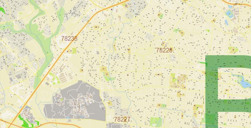 Bexar County San Antonio Texas US Map Vector Exact area Plan High Detailed Street Map + admin + Zipcodes editable Adobe Illustrator in layers