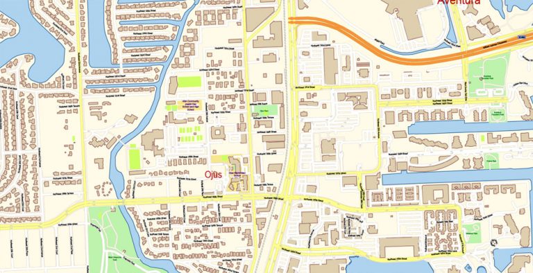 Florida East part (Miami – Jupiter area) US Map Vector Exact City Plan ...