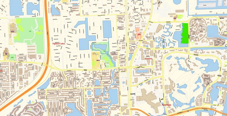 Florida East part (Miami – Jupiter area) US Map Vector Exact City Plan ...