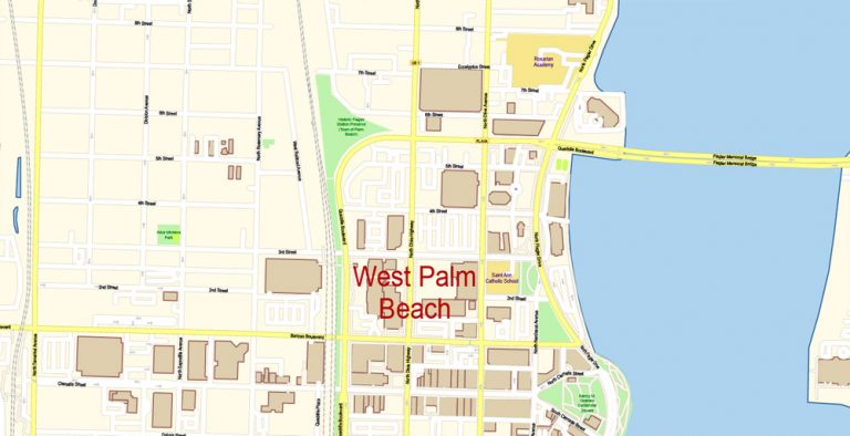 Florida East part (Miami – Jupiter area) US Map Vector Exact City Plan ...