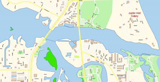 Florida East part (Miami – Jupiter area) US PDF Map Vector Exact City ...
