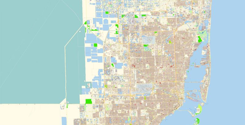East Florida (Miami - Jupiter area) US Map Vector Exact City Plan High Detailed Street Map editable Adobe Illustrator in layers