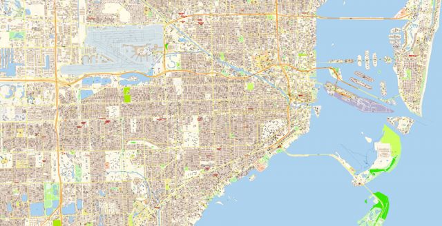 Florida East part (Miami – Jupiter area) US Map Vector Exact City Plan ...