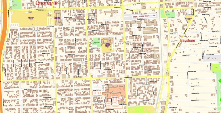 Florida East part (Miami – Jupiter area) US Map Vector Exact City Plan ...
