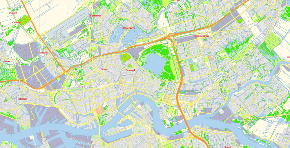Rotterdam Netherlands Free Vector Map in Adobe Illustrator, PDF, SVG ...
