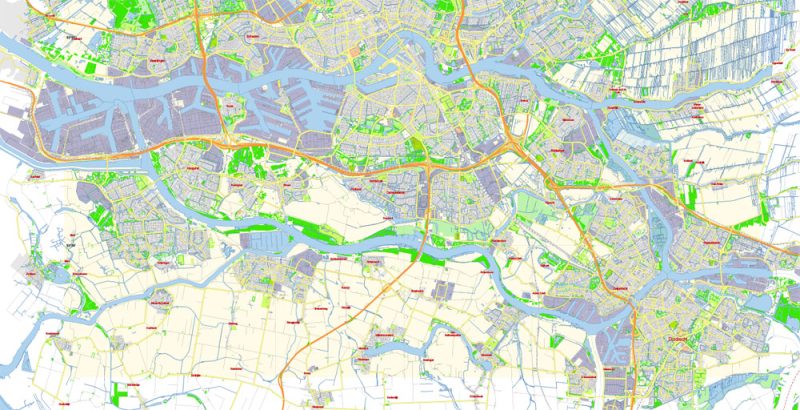 Rotterdam Netherlands Free Vector Map in Adobe Illustrator, PDF, SVG formats