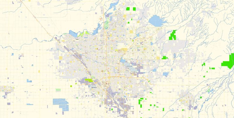 Fresno California US Map Vector Exact City Plan High Detailed Street Map editable Adobe Illustrator in layers