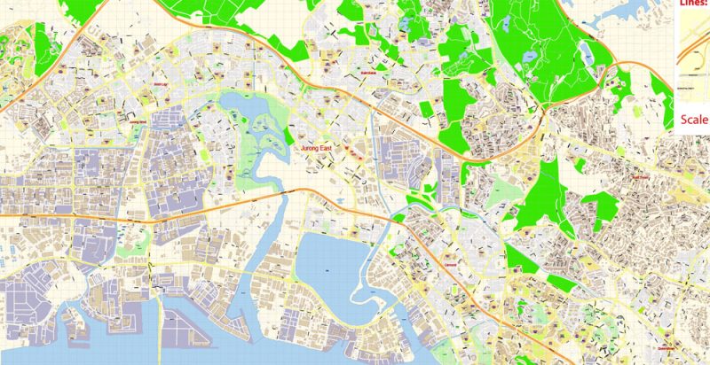 Jurong East District Singapore Map Vector Exact City Plan High Detailed Street Map editable Adobe Illustrator in layers