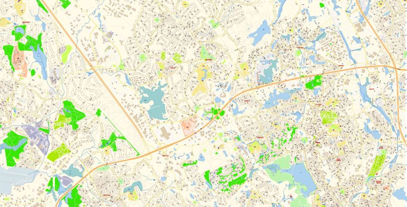 Lexington Area Massachusetts US Map Vector Exact City Plan High Detailed Street Map editable Adobe Illustrator in layers