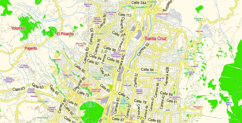 Medellin Colombia Map Vector Exact City Plan Low Detailed Street Map editable Adobe Illustrator in layers