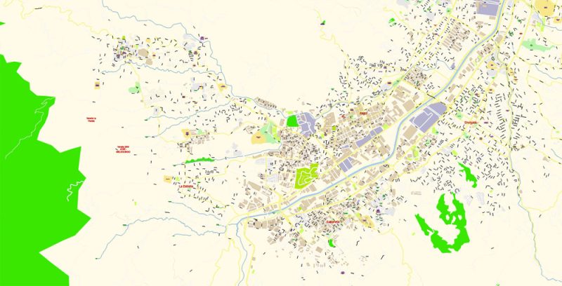 Medellin Colombia Map Vector Exact City Plan High Detailed Street Map editable Adobe Illustrator in layers