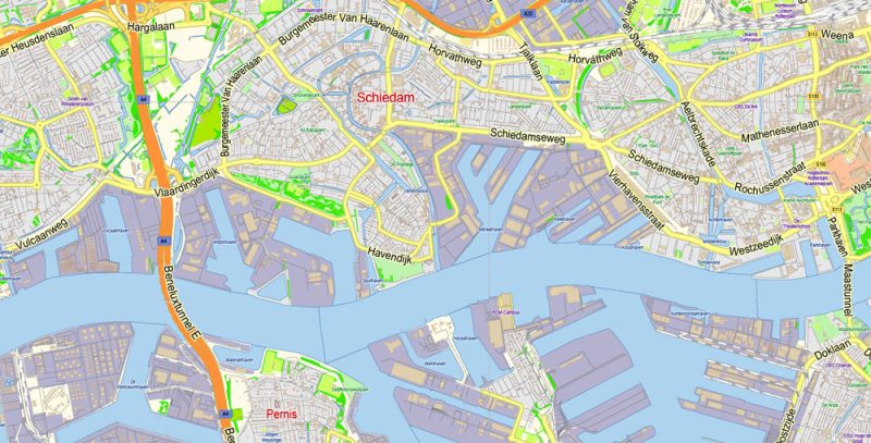 Rotterdam Netherlands Map Vector Exact City Plan Low Detailed Street Map editable Adobe Illustrator in layers