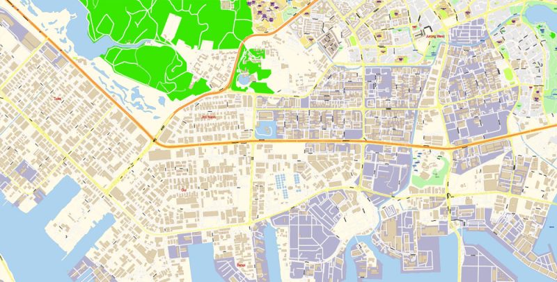 Singapore Map Vector Exact City Plan High Detailed Street Map editable Adobe Illustrator in layers