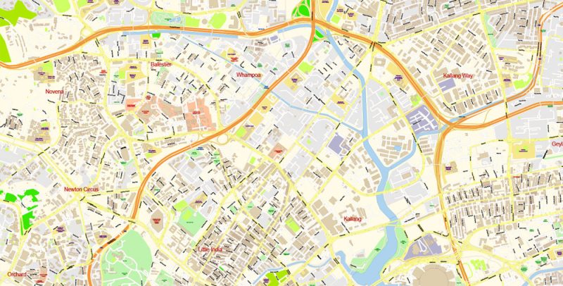 Singapore Map Vector Exact City Plan High Detailed Street Map editable Adobe Illustrator in layers
