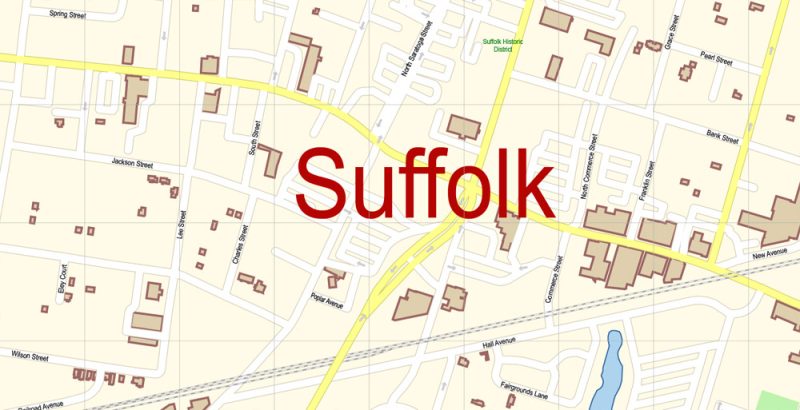 Suffolk Virginia US Map Vector Exact City Plan High Detailed Street Map editable Adobe Illustrator in layers