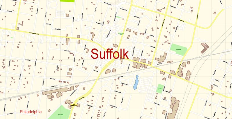 Suffolk Virginia US Map Vector Exact City Plan High Detailed Street Map editable Adobe Illustrator in layers