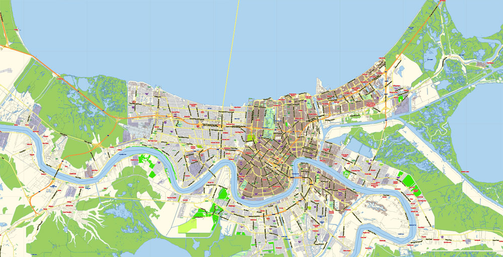 Baton Rouge + New Orleans Louisiana US PDF Map Vector Exact City Plan Detailed Street Map ...
