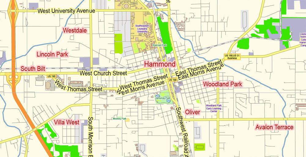 Baton Rouge + New Orleans Louisiana US PDF Map Vector Exact City Plan Detailed Street Map ...