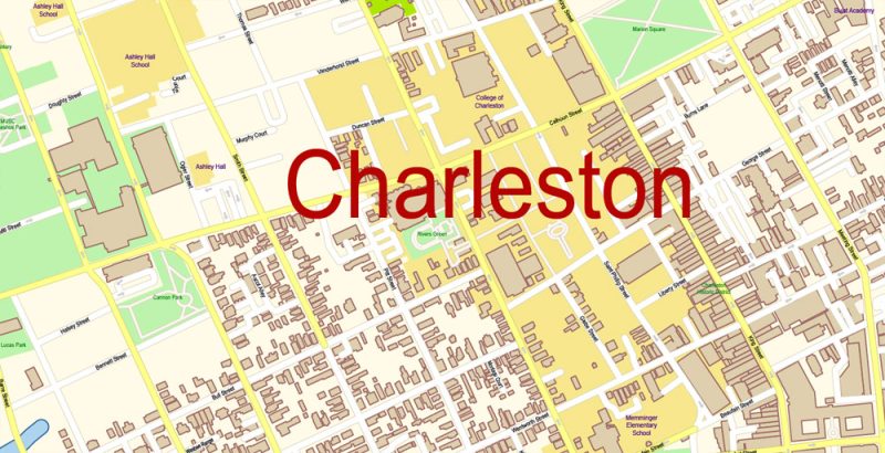 Charleston South Carolina US Map Vector Exact City Plan High Detailed Street Map editable Adobe Illustrator in layers